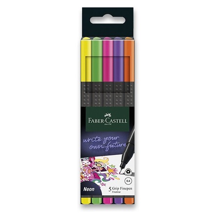 Papírenské zboží - Popisovač Grip Finepen Neon, 0.4 mm, plastové pouzdro 5 k Faber-Castell 151603