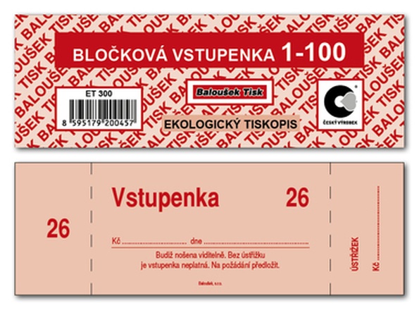 Papírenské zboží - Bločková vstupenka 1-100 ET300